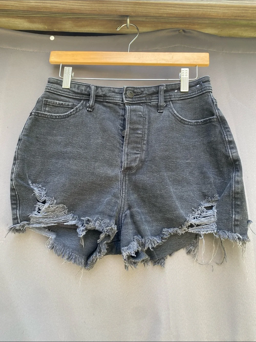 Hollister Black Washed Distressed Denim Shorts